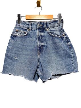 H&M High Rise Distressed Denim Cutoff Shorts Raw Hem Festival